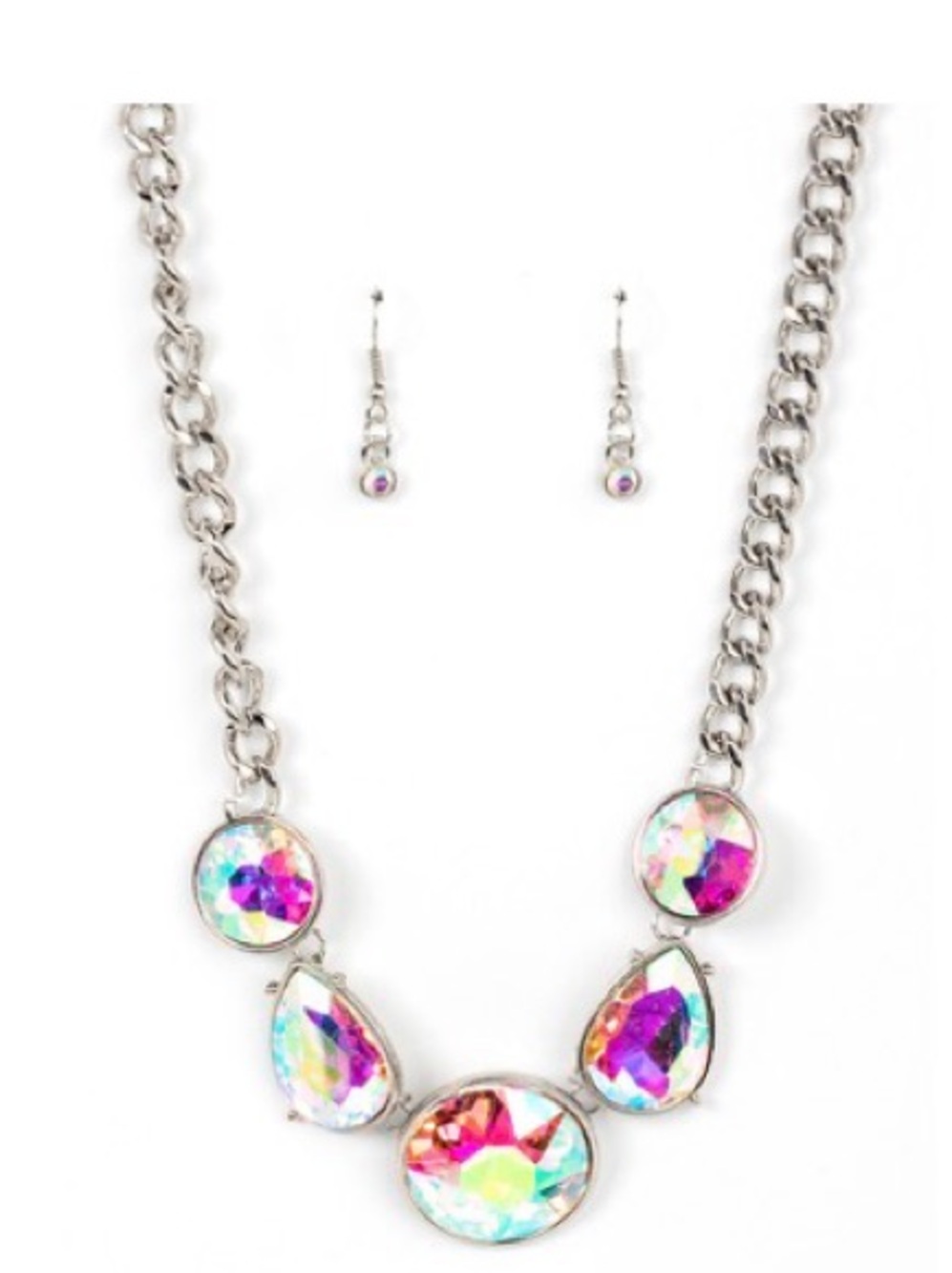 Iridescent Multicolor Crystal Statement Necklace and Earring Set
